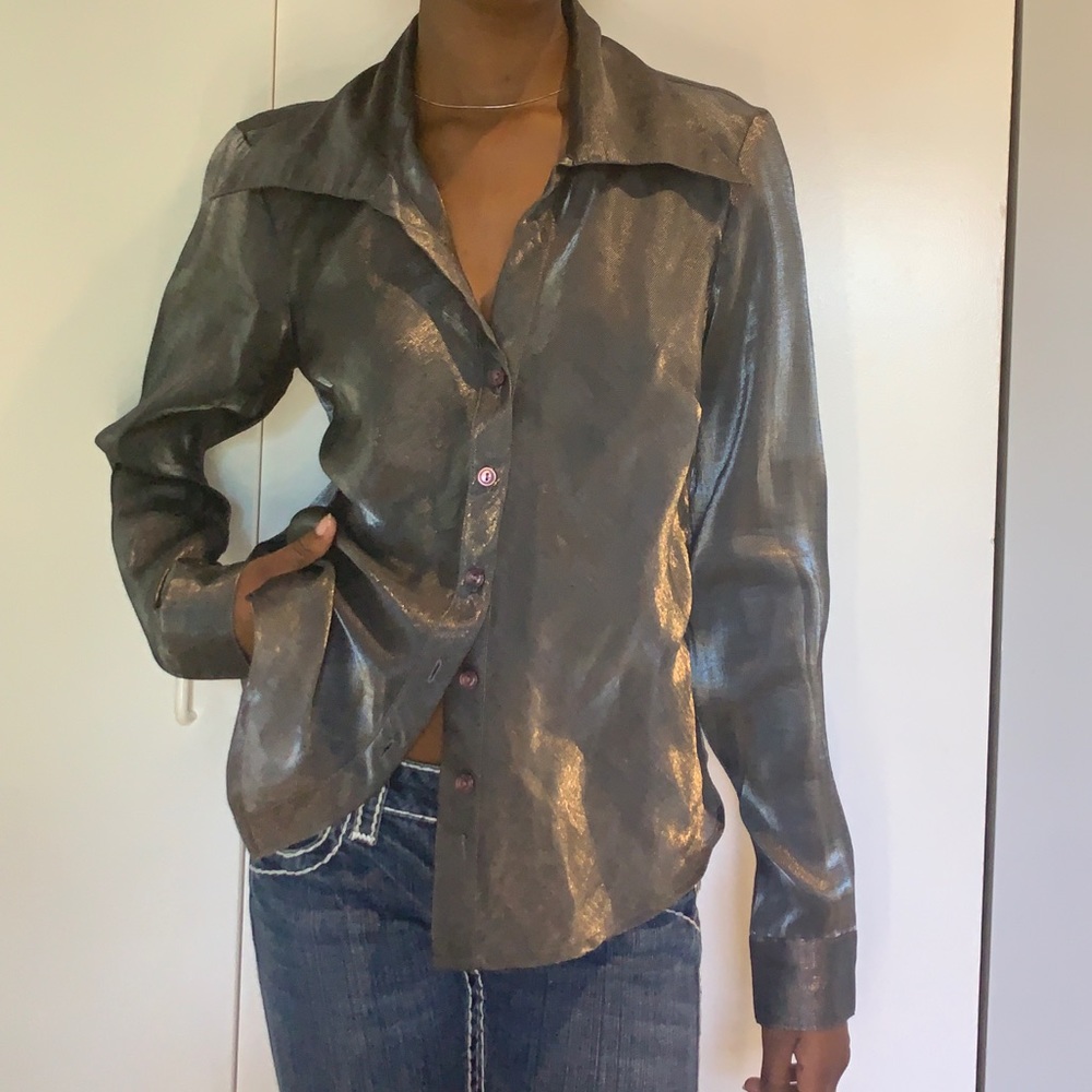 Dark silver collared button down